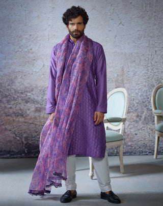 Raja Lilac Printed Kurta Set by Mahima Mahajan Men, available on Indiaspopup.com