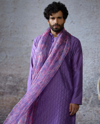 Raja Lilac Printed Kurta Set by Mahima Mahajan Men, available on Indiaspopup.com