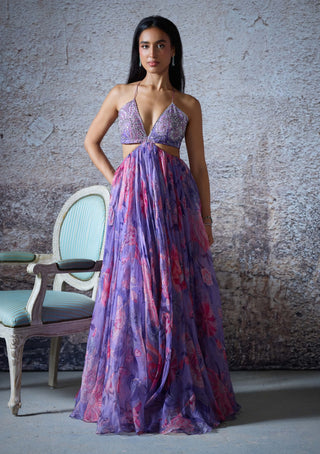 Lisa Lilac Embroidered Gown by Mahima Mahajan, available on Indiaspopup.com