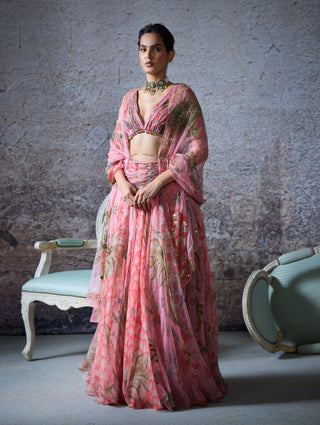 Dua Blush Pink Printed Lehenga Set by Mahima Mahajan, available on Indiaspopup.com