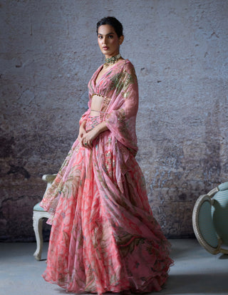 Dua Blush Pink Printed Lehenga Set by Mahima Mahajan, available on Indiaspopup.com