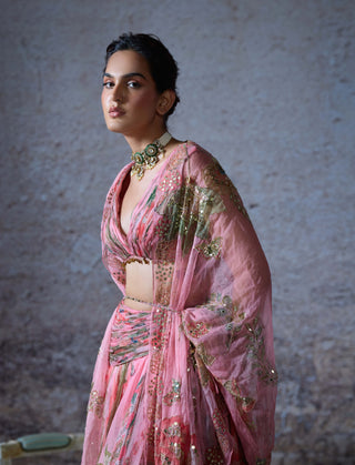 Dua Blush Pink Printed Lehenga Set by Mahima Mahajan, available on Indiaspopup.com