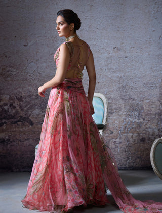 Dua Blush Pink Printed Lehenga Set by Mahima Mahajan, available on Indiaspopup.com