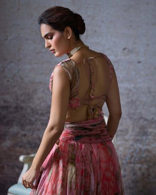 Dua Blush Pink Printed Lehenga Set by Mahima Mahajan, available on Indiaspopup.com