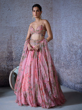 Arya Blush Pink Printed Lehenga Set by Mahima Mahajan, available on Indiaspopup.com