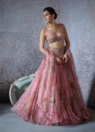 Arya Blush Pink Printed Lehenga Set by Mahima Mahajan, available on Indiaspopup.com