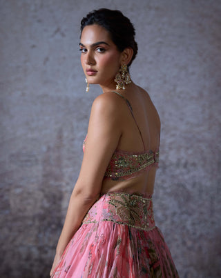 Arya Blush Pink Printed Lehenga Set by Mahima Mahajan, available on Indiaspopup.com