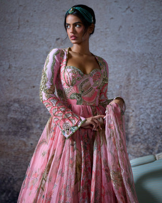 Adira Blush Pink Anarkali And Dupatta by Mahima Mahajan, available on Indiaspopup.com