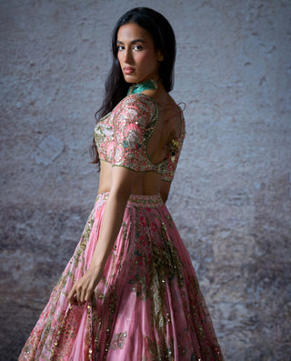 Astha Blush Pink Embroidered Lehenga Set by Mahima Mahajan, available on Indiaspopup.com