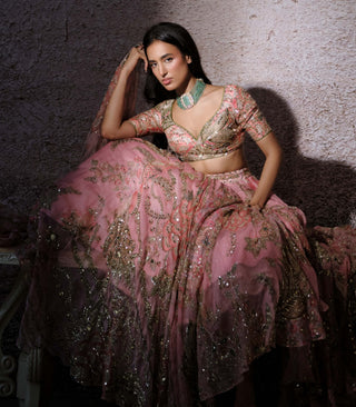 Radha Blush Pink Lehenga Set by Mahima Mahajan, available on Indiaspopup.com