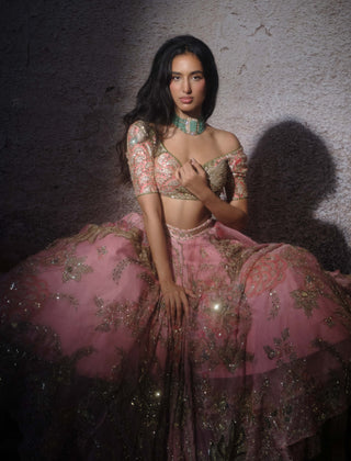 Radha Blush Pink Lehenga Set by Mahima Mahajan, available on Indiaspopup.com