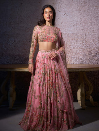 Radha Blush Pink Lehenga Set by Mahima Mahajan, available on Indiaspopup.com