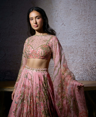 Radha Blush Pink Lehenga Set by Mahima Mahajan, available on Indiaspopup.com