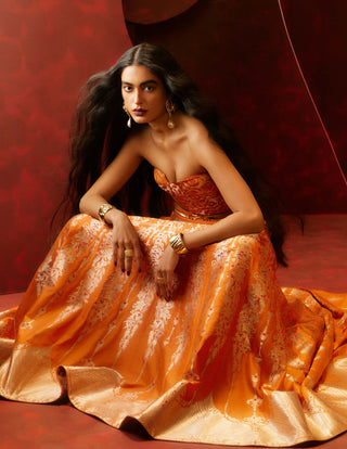 Ekaya Rust Crimson Kiss Lehenga Set available on indiaspopup