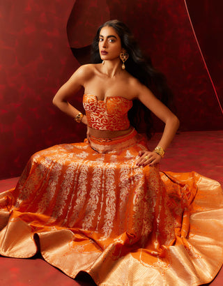 Ekaya Rust Crimson Kiss Lehenga Set available on indiaspopup