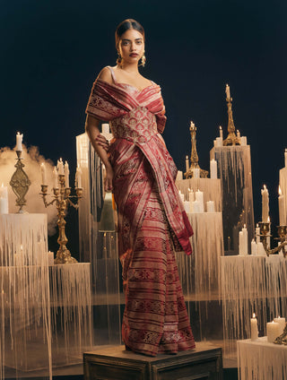 Ekaya Maroon Satin Silk Sari available on indiaspopup