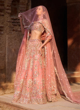 Sunkissed coral organza lehenga set