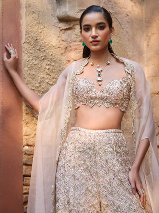 Nude peach high waist sharara and cape set