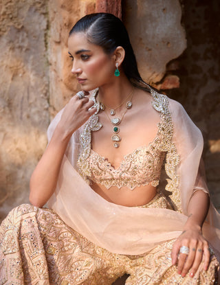 Nude peach high waist sharara and cape set