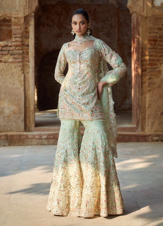 Mint green raw silk gharara set