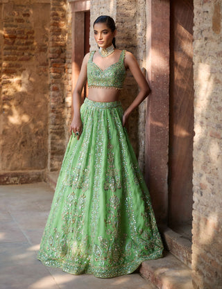 Lime green organza lehenga set