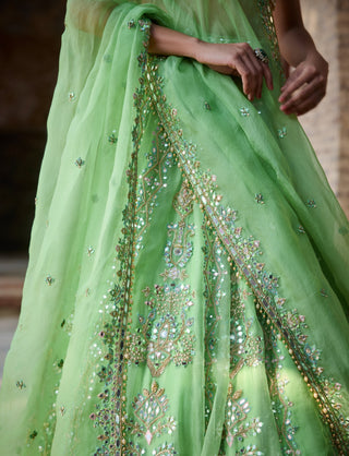 Lime green organza lehenga set