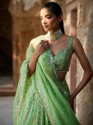 Lime green organza lehenga set