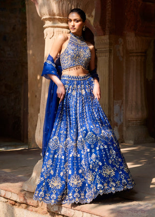 Royal blue organza lehenga set