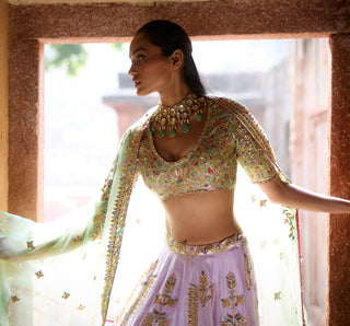 Lilac chanderi lehenga set