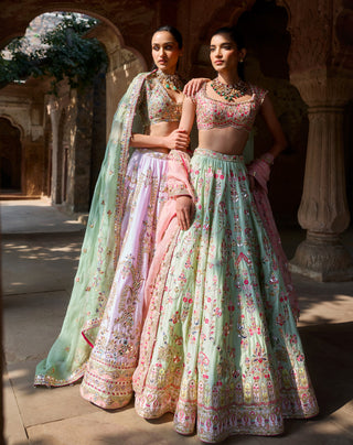 Mint green chanderi lehenga set