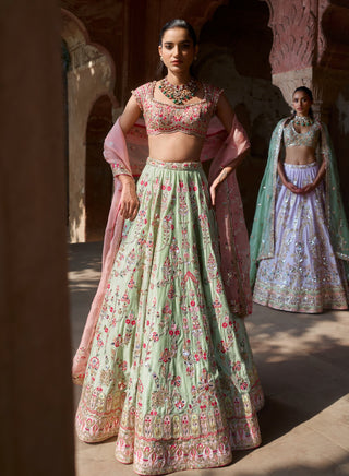 Mint green chanderi lehenga set