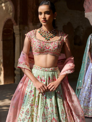 Mint green chanderi lehenga set