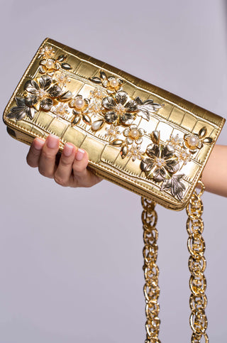 Gold Chainlink Bag by Papa Don'T Preach By Shubhika Accessories, available on Indiaspopup.com