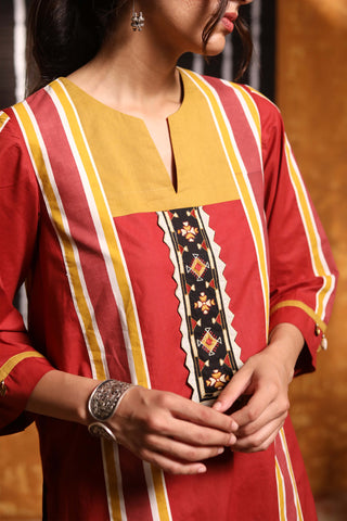 Shivani Bhargava-Maroon Color Block Embroidery Kurta And Pants-INDIASPOPUP.COM