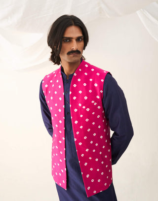 Itrh Men-Pink Reversible Bandi And Kurta Set-INDIASPOPUP.COM