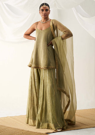 Itrh-Kerani Green Embellished Sharara Set-INDIASPOPUP.COM