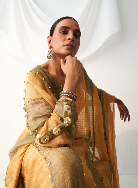 Gulmohar yellow olive kaftan