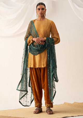 Itrh-Gul-E-Makhmal Yellow Tunic Set-INDIASPOPUP.COM