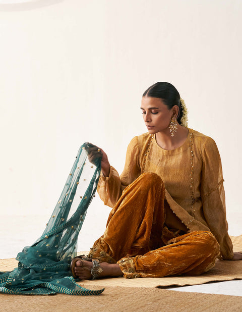 Gul-e-makhmal yellow tunic set