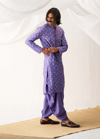 Itrh Men-Purple Bandhani Kurta And Pants-INDIASPOPUP.COM