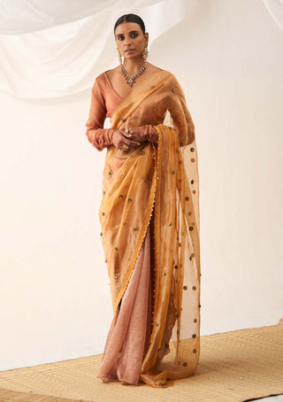 Itrh-Vritra Peach Sari And Blouse-INDIASPOPUP.COM