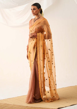 Itrh-Vritra Peach Sari And Blouse-INDIASPOPUP.COM