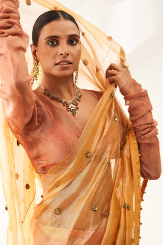 Itrh-Vritra Peach Sari And Blouse-INDIASPOPUP.COM