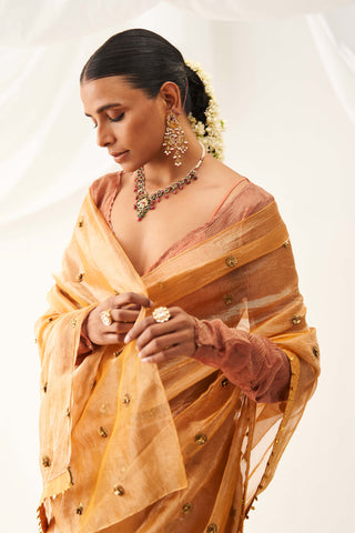 Itrh-Vritra Peach Sari And Blouse-INDIASPOPUP.COM