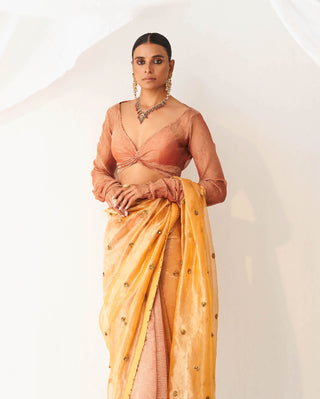 Itrh-Vritra Peach Sari And Blouse-INDIASPOPUP.COM