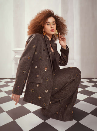 Nikita Mhaisalkar-Gray Tweed Pantsuit Set-INDIASPOPUP.COM