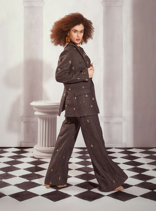 Nikita Mhaisalkar-Gray Tweed Pantsuit Set-INDIASPOPUP.COM