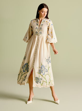 Ivory iris mosaic midi dress