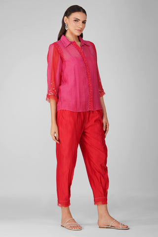Devyani Mehrotra-Pink Two-Tone Shirt And Pants-INDIASPOPUP.COM
