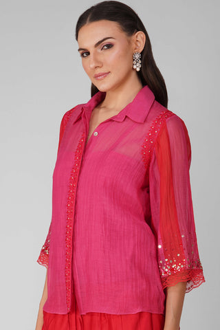 Devyani Mehrotra-Pink Two-Tone Shirt-INDIASPOPUP.COM